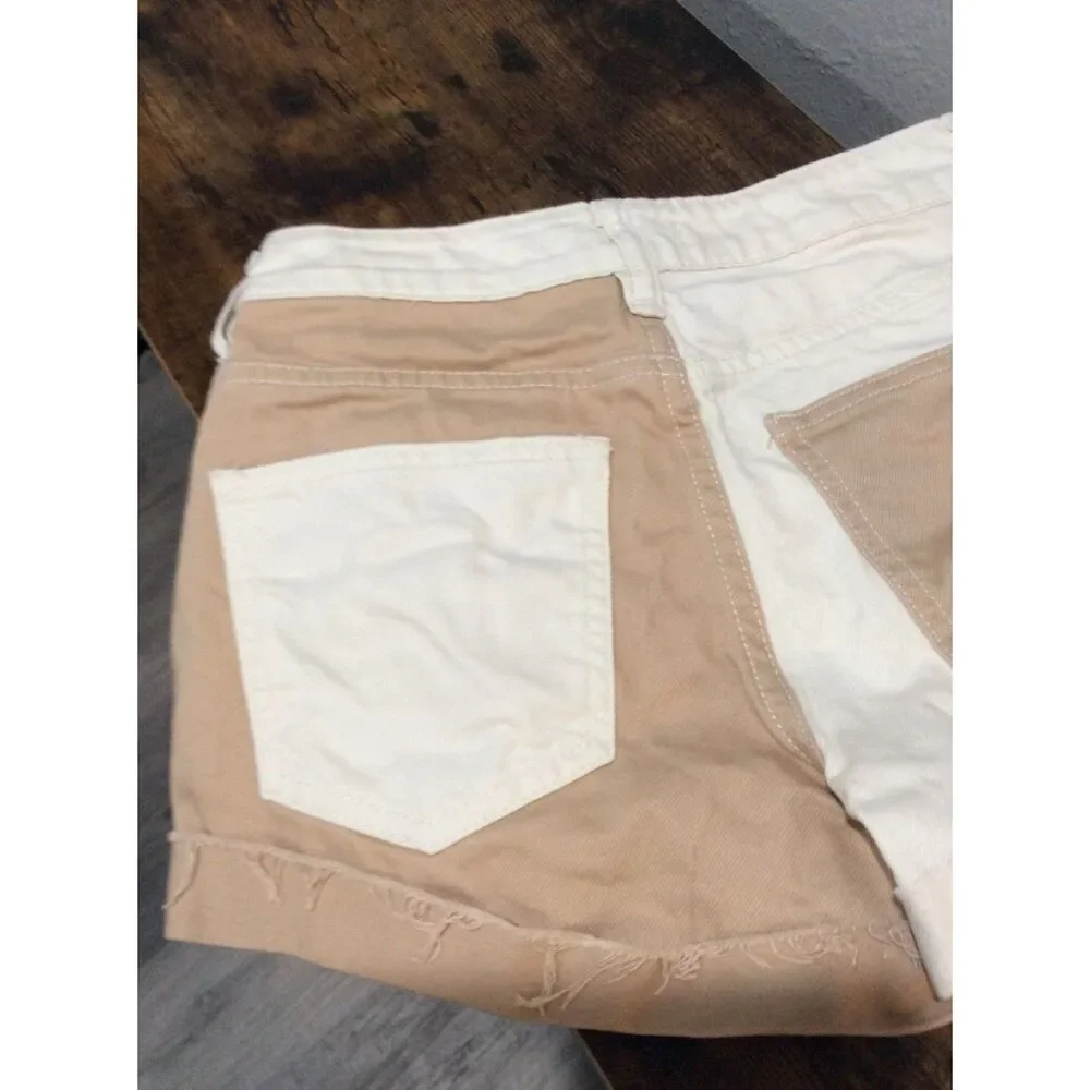 PacSun Pieced Design Cinnamon/Beige Color-block Mom Shorts Size 23 VNC